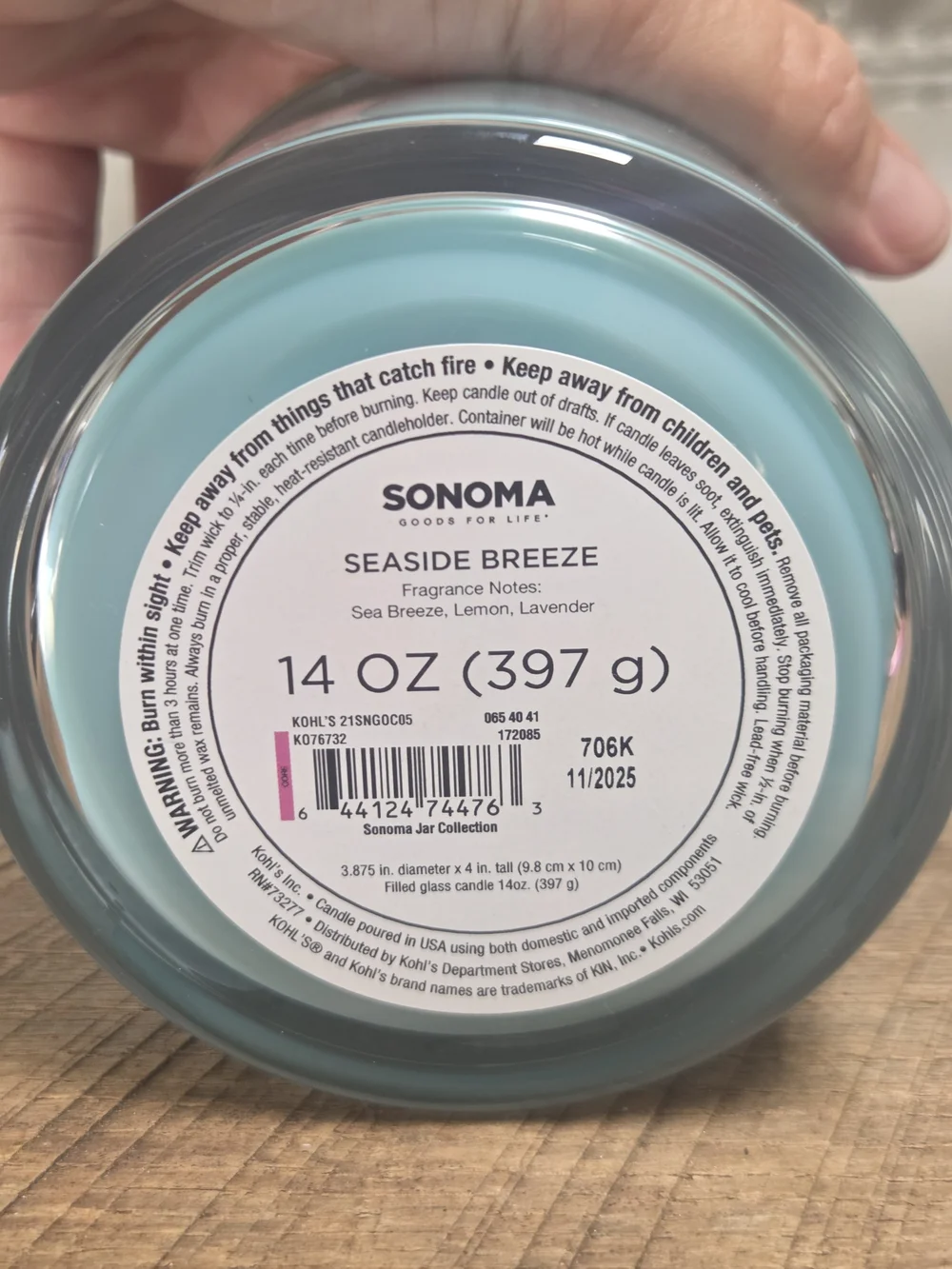 NWT SONOMA Sea Breeze Lemon Lavender Scented Candle - 14 OZ BIN 1L